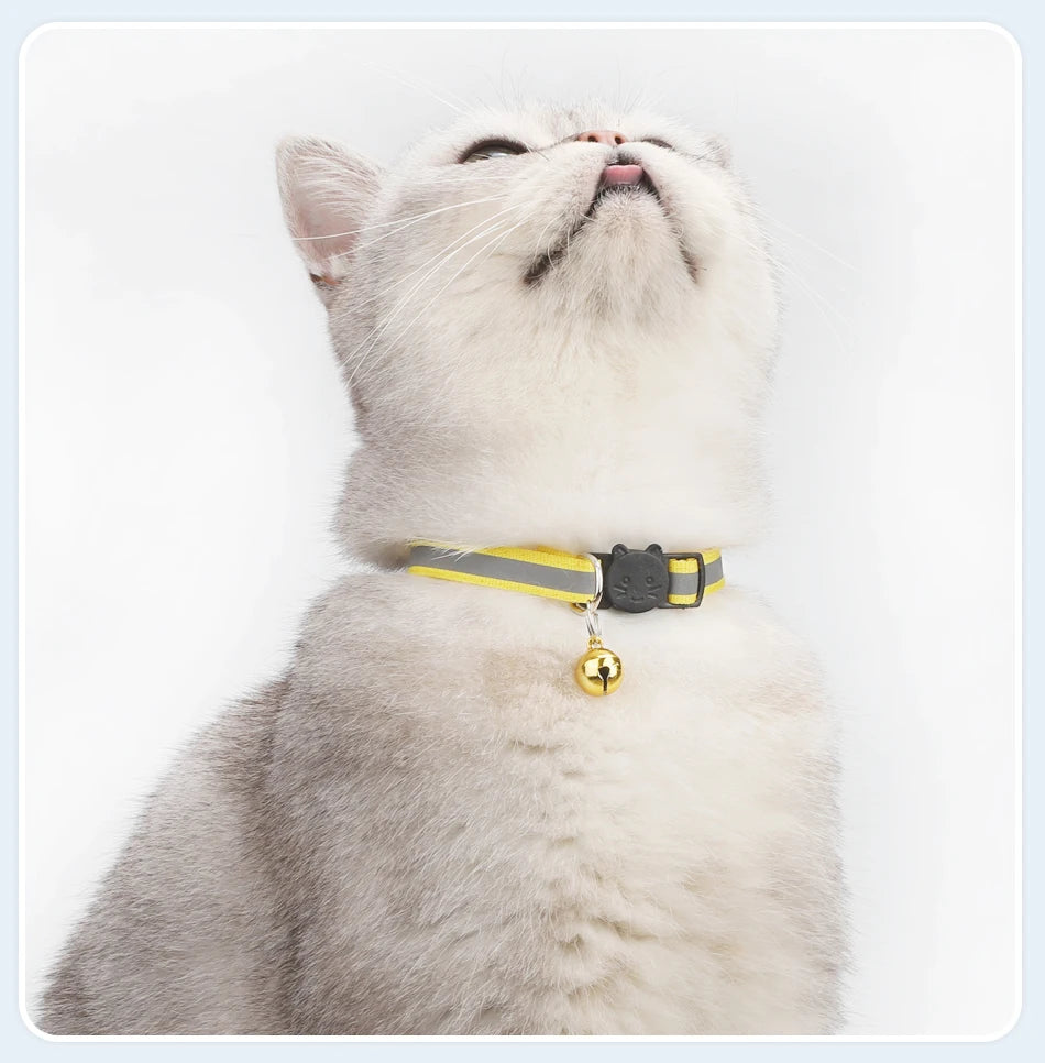 ROJECO Reflective Cat Collar with Bell — Adjustable Safety Breakaway Necklace for Cats & Kittens