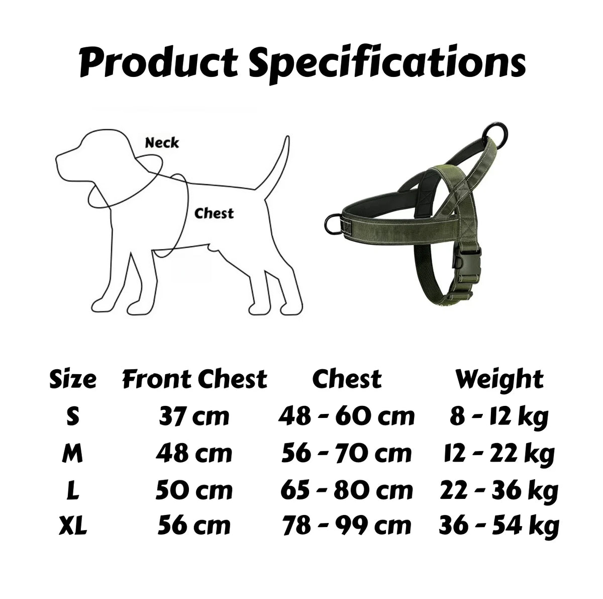 Tactical No-Pull Dog Harness — Heavy-Duty Reflective Vest for Large Breeds (S/M/L/XL)