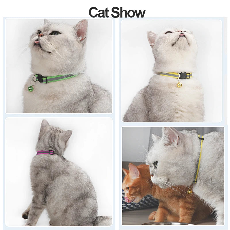 ROJECO Reflective Cat Collar with Bell — Adjustable Safety Breakaway Necklace for Cats & Kittens