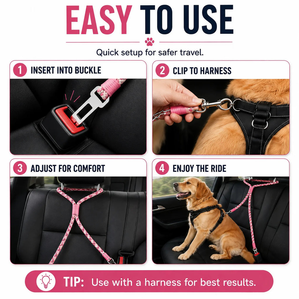 Adjustable Dog Car Safety Tether with 360° Swivel Clip