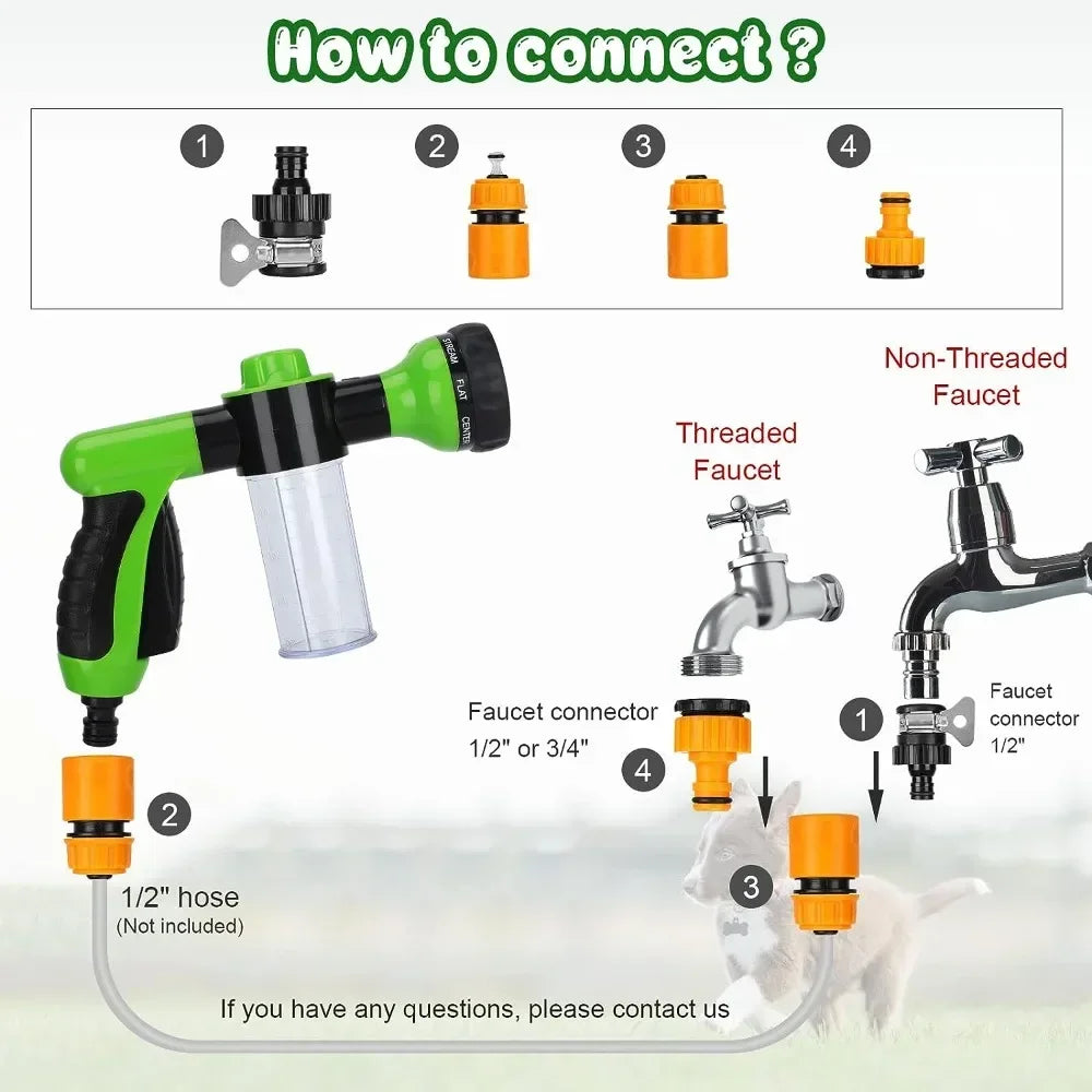 8-Pattern Pet Shower Sprayer with Adjustable Soap Dispenser
