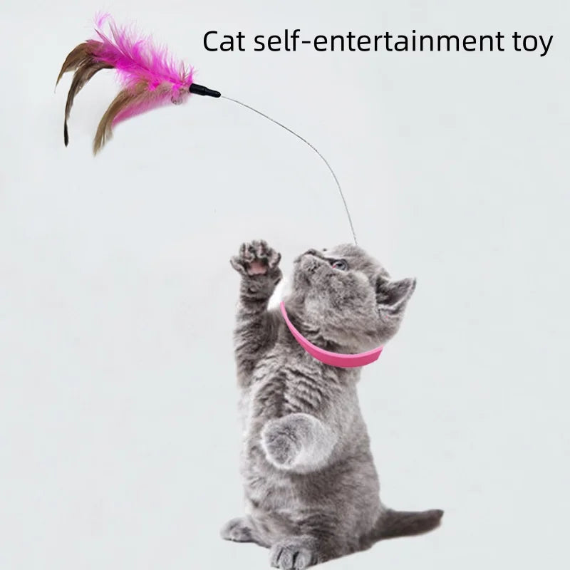 Hands-Free Cat Collar Toy | Self-Playing Feather Teaser Wand for Indoor Cats