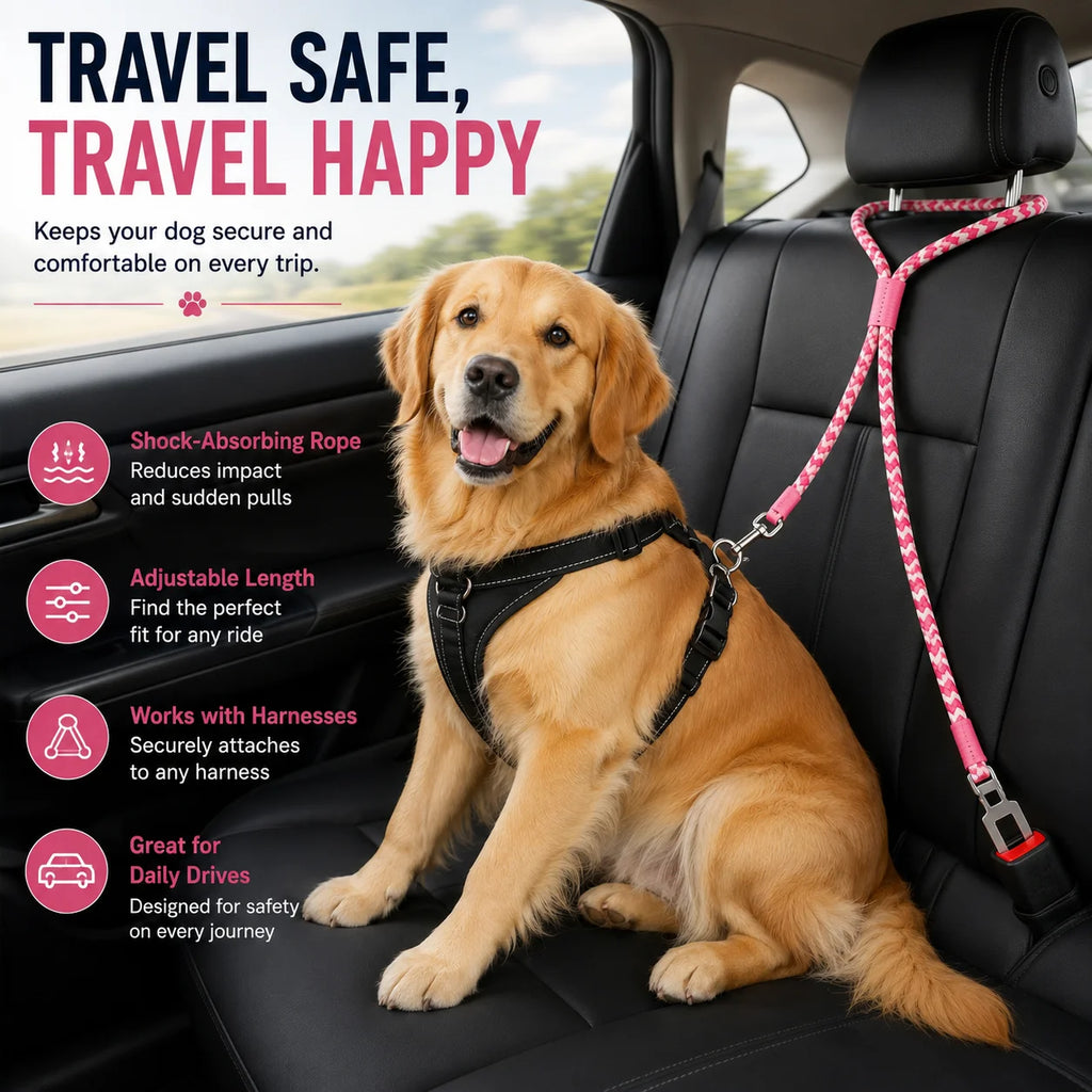 Adjustable Dog Car Safety Tether with 360° Swivel Clip