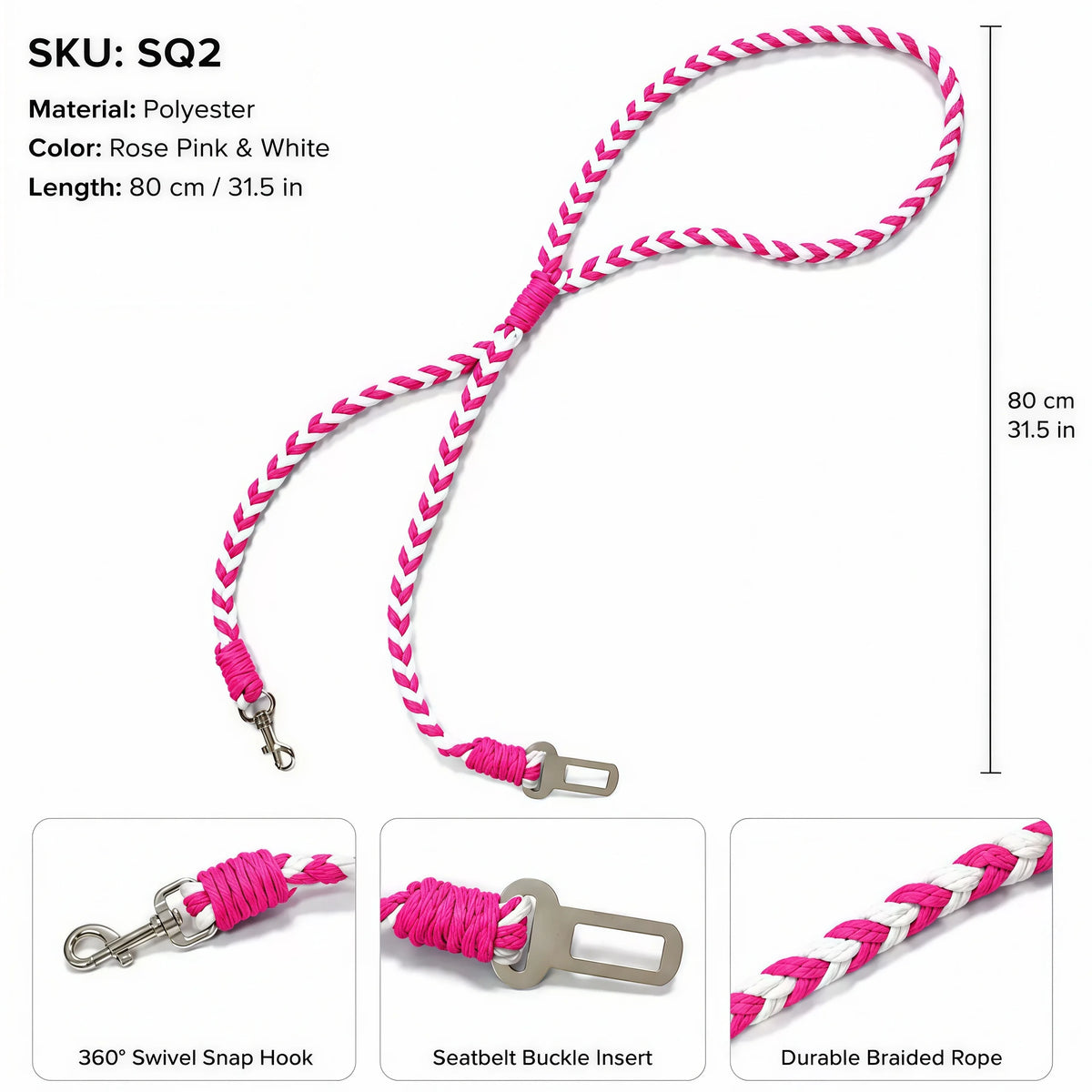 Adjustable Dog Car Safety Tether with 360° Swivel Clip