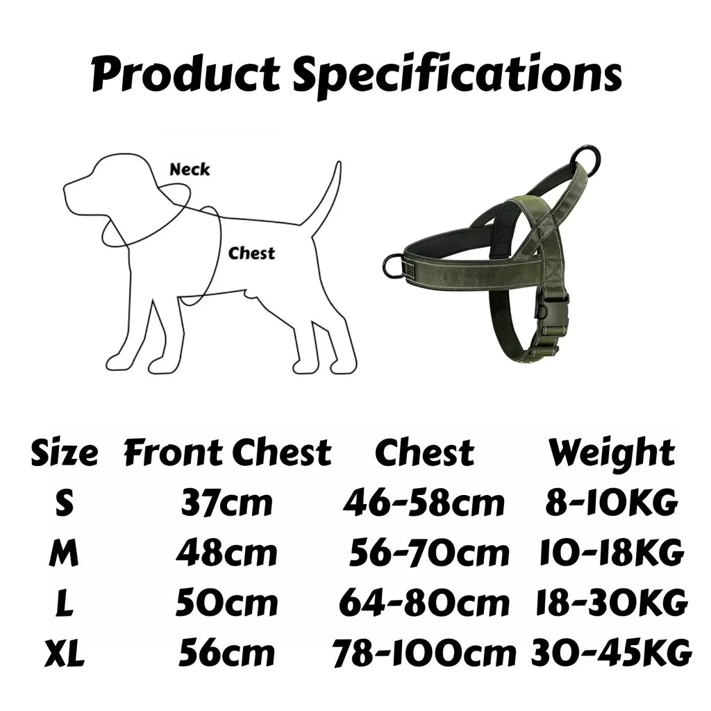 Tactical No-Pull Dog Harness — Heavy-Duty Reflective Vest for Large Breeds (S/M/L/XL)