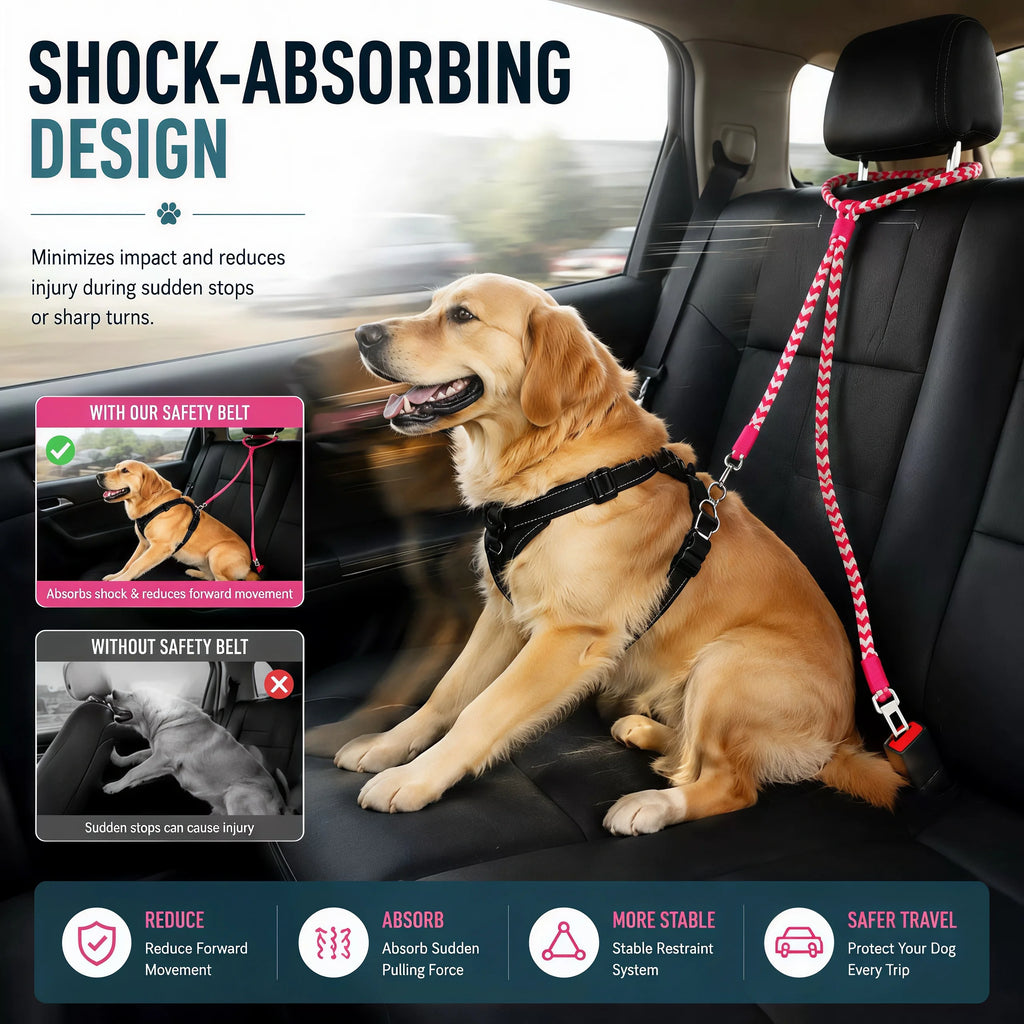 Adjustable Dog Car Safety Tether with 360° Swivel Clip