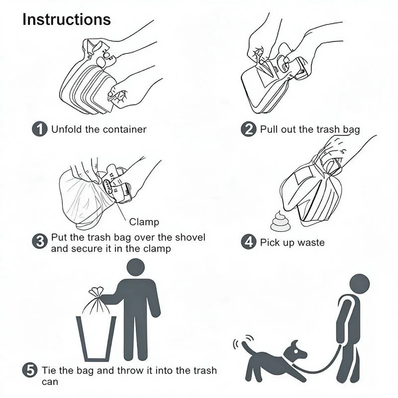 Foldable Dog Pooper Scooper with Built-In Bag Dispenser