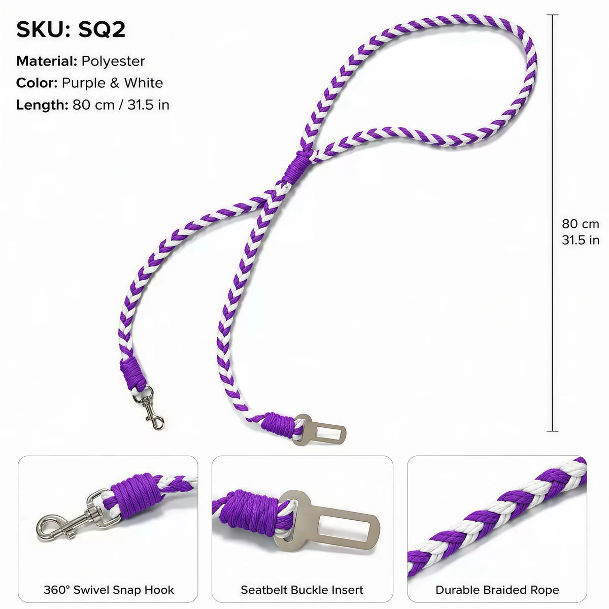 Adjustable Dog Car Safety Tether with 360° Swivel Clip