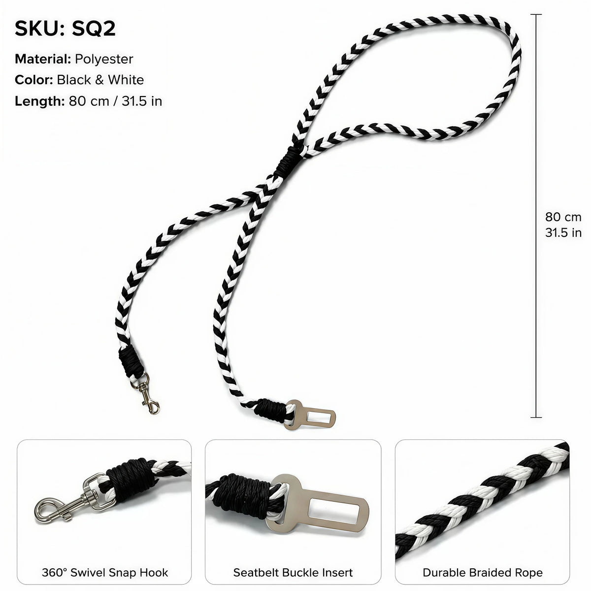 Adjustable Dog Car Safety Tether with 360° Swivel Clip
