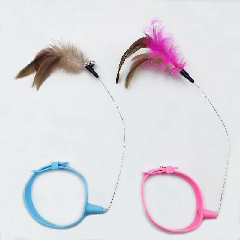 Hands-Free Cat Collar Toy | Self-Playing Feather Teaser Wand for Indoor Cats