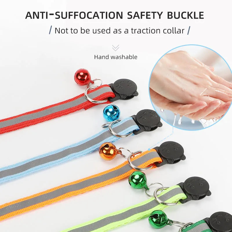 ROJECO Reflective Cat Collar with Bell — Adjustable Safety Breakaway Necklace for Cats & Kittens