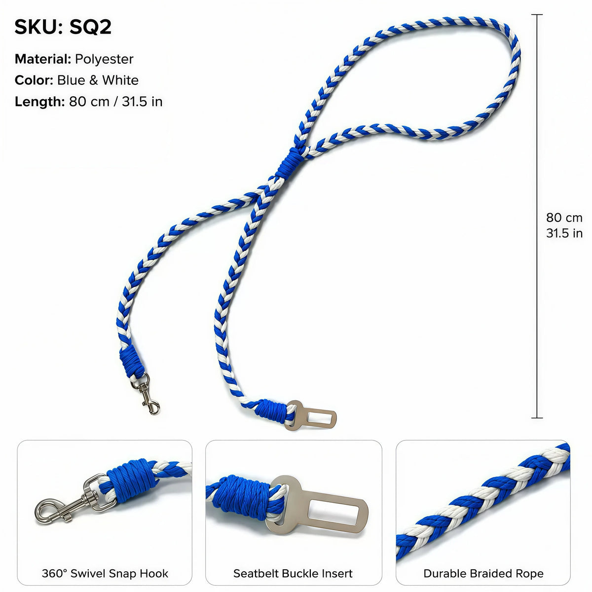 Adjustable Dog Car Safety Tether with 360° Swivel Clip