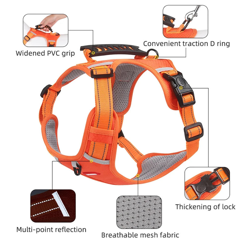 Adjustable Reflective Dog Harness with Waste Bag Dispenser