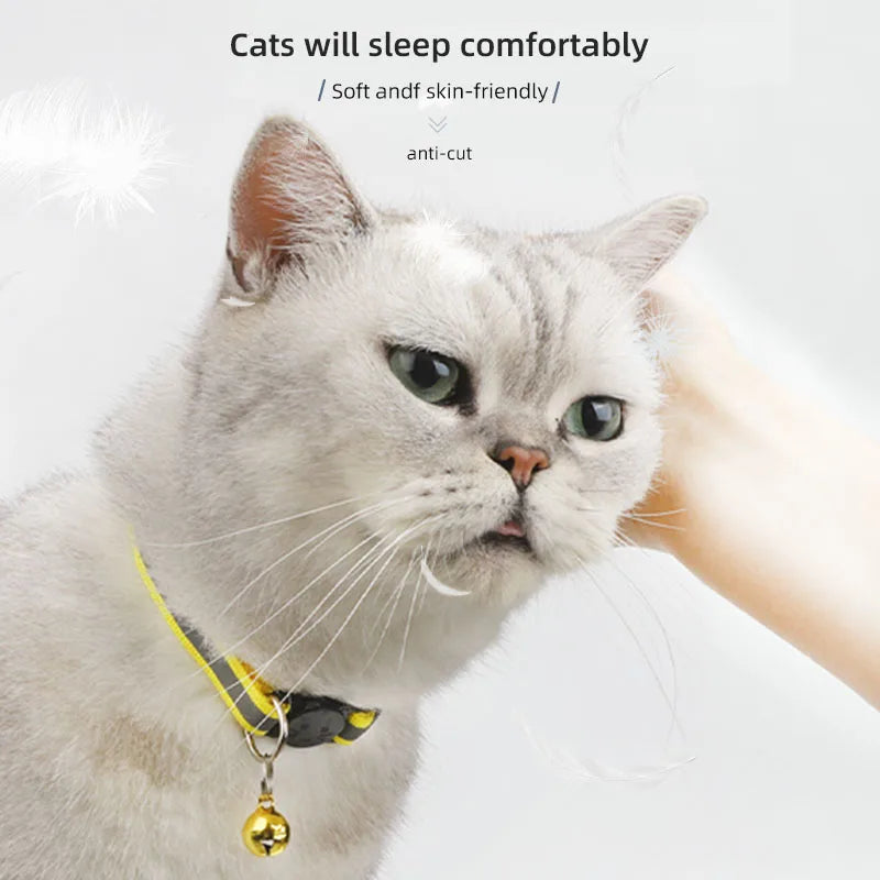 ROJECO Reflective Cat Collar with Bell — Adjustable Safety Breakaway Necklace for Cats & Kittens